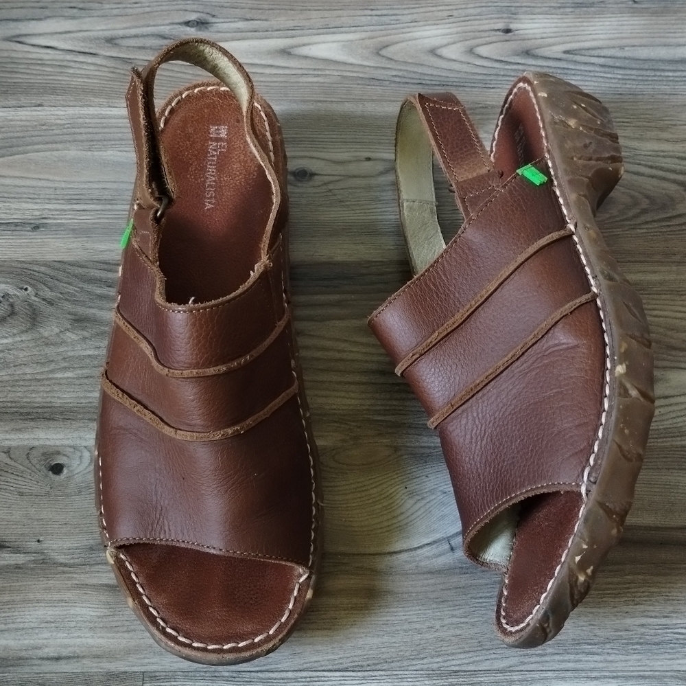 El Naturalista Yggdrasil NC91 Brown Leather Slingback Slide Sandals size 40 US 9
